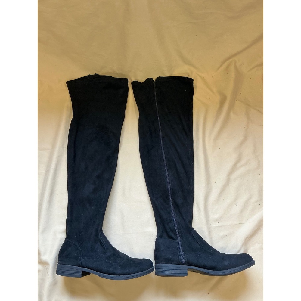 Bamboo Black Faux Suede Over The Knee Flat Boots Size 9 Stretch OTK Zip